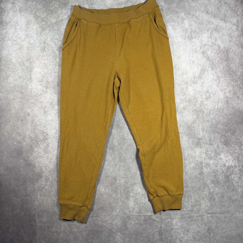 Aerie Womens M Mustard Yellow Waffle Knit Jogger Pants Lounge Pockets Cozy